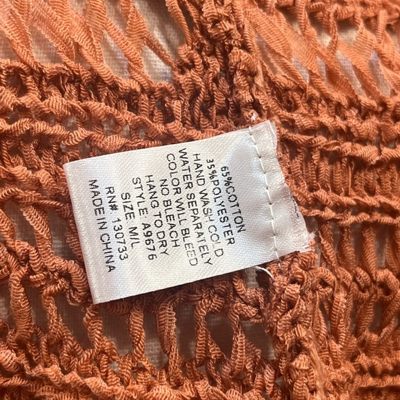 Umgee Boho Fringe Open Knit Kimono Cardigan Rust M/L Crochet Festival Layer - Picture 7 of 7